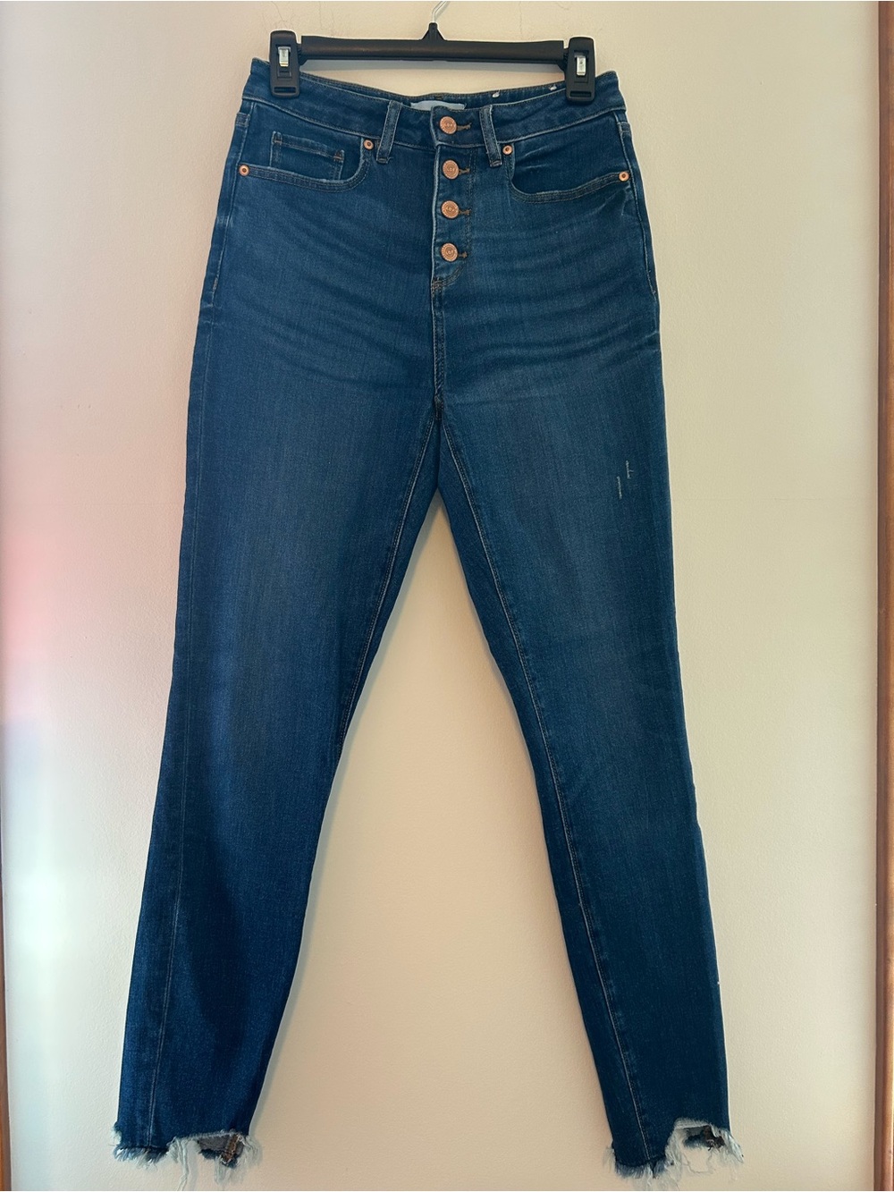 LOFT Dark Blue High-Rise Skinny Jeans with Button-Fly